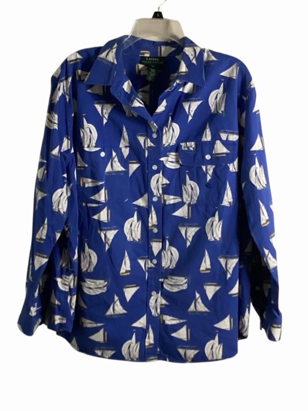 Lauren Ralph Lauren Vintage Blue Sailboat Print Button-Down Shirt 2X